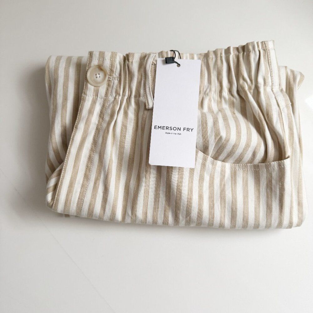 Emerson Fry Johnny Sailor Linen Pant XL NEW Stretch Waist Pull On Sand Stripe - Picture 3 of 10